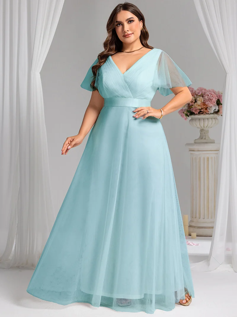 ever MISTE|Robe mariage invitée à manches courtes et à double col V pour femmes
