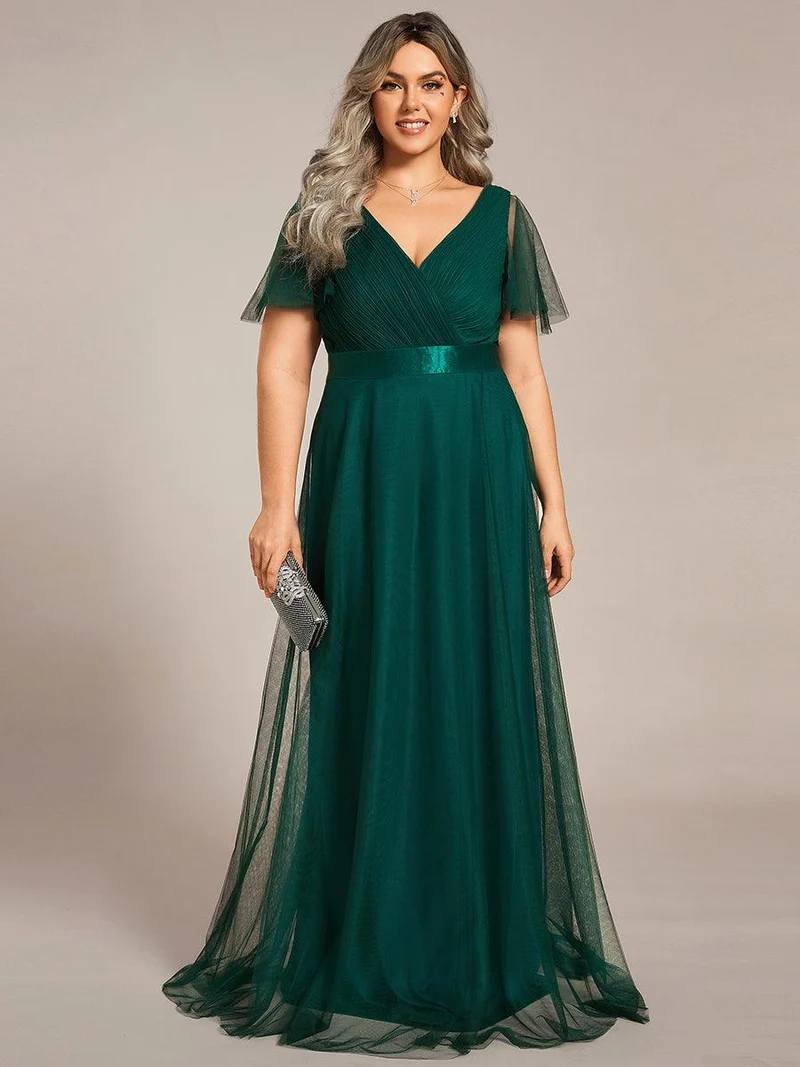 pretty MISTE|Robe de soirée grande taille pour femmes avec manches courtes