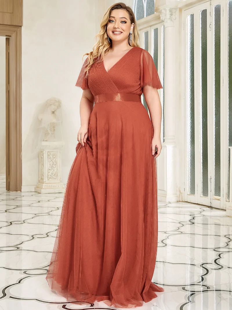 pretty MISTE|Robe de soirée grande taille pour femmes avec manches courtes
