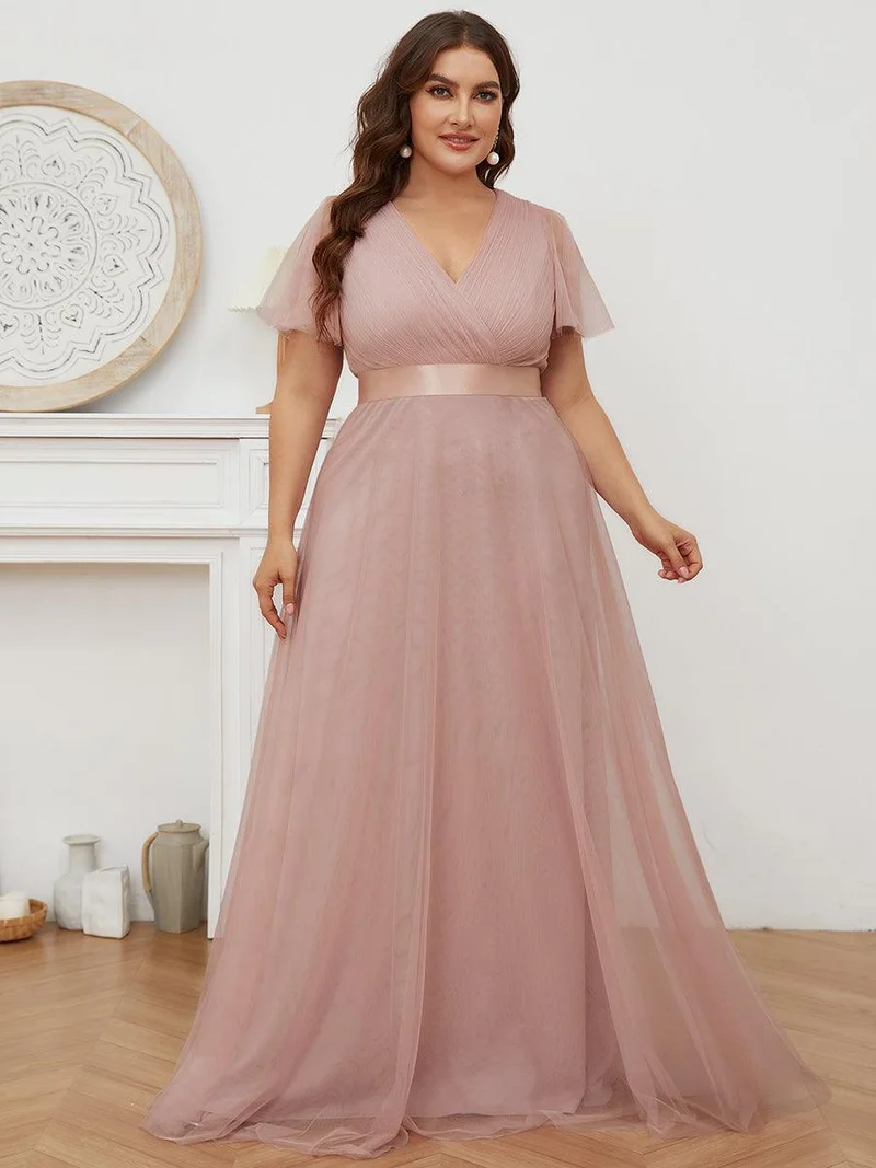 pretty MISTE|Robe de soirée grande taille pour femmes avec manches courtes