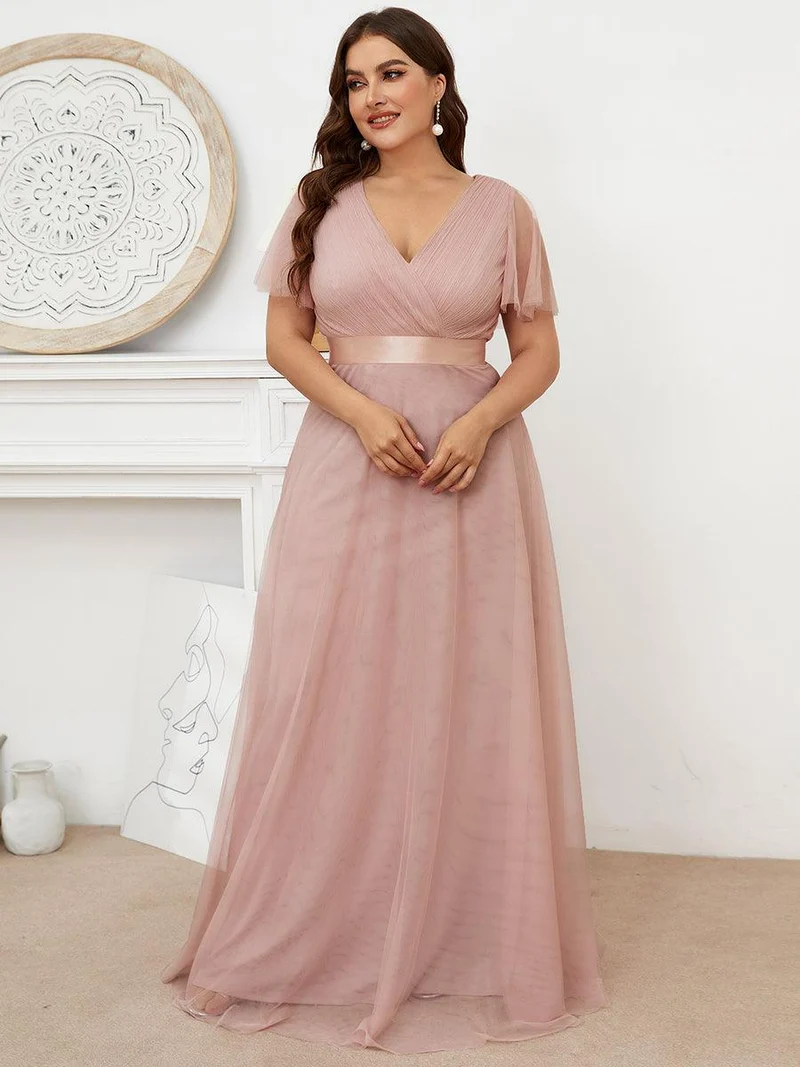 pretty MISTE|Robe de soirée grande taille pour femmes avec manches courtes