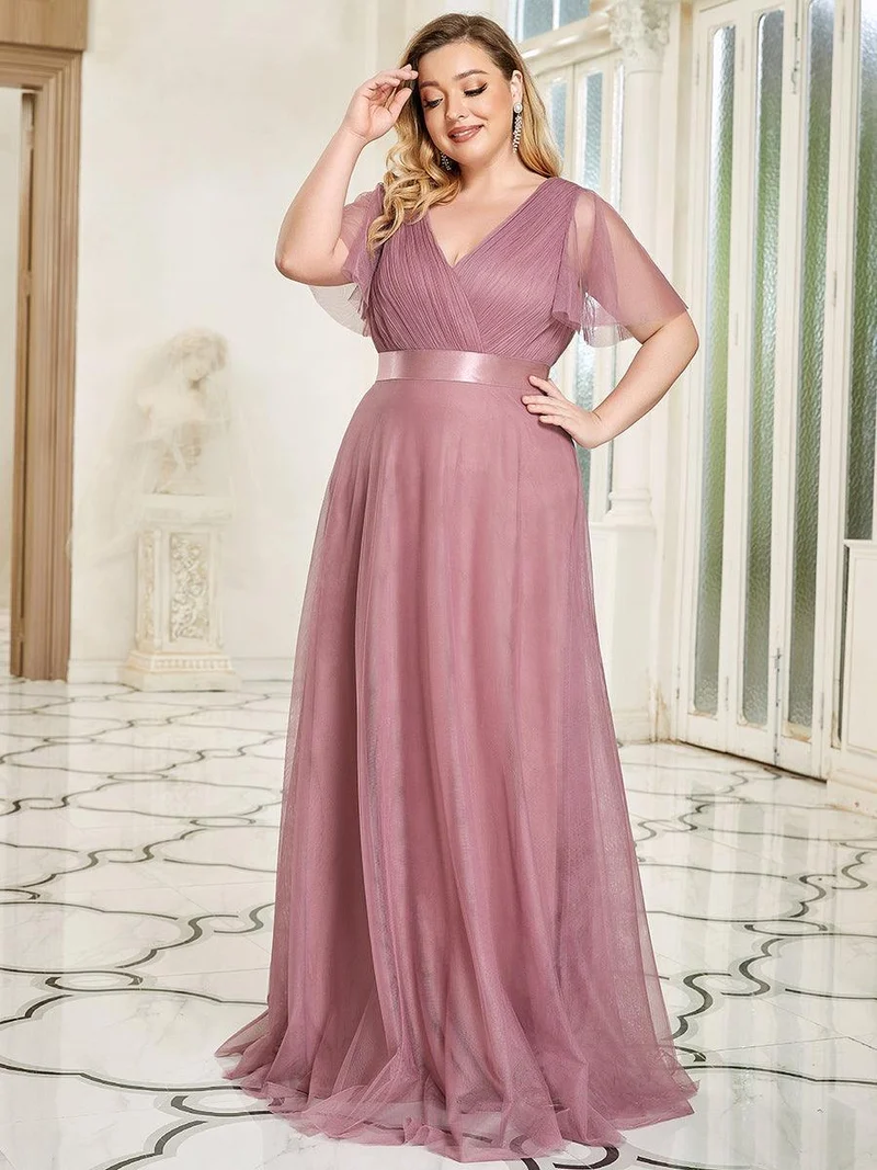 pretty MISTE|Robe de soirée grande taille pour femmes avec manches courtes