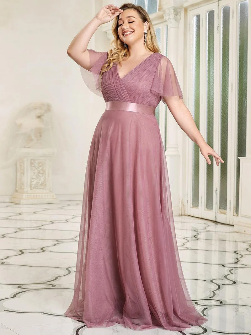pretty MISTE|Robe de soirée grande taille pour femmes avec manches courtes