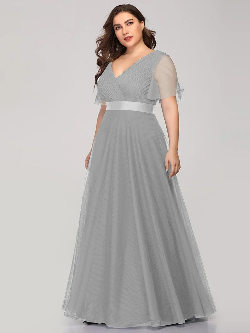 pretty MISTE|Robe de soirée grande taille pour femmes avec manches courtes