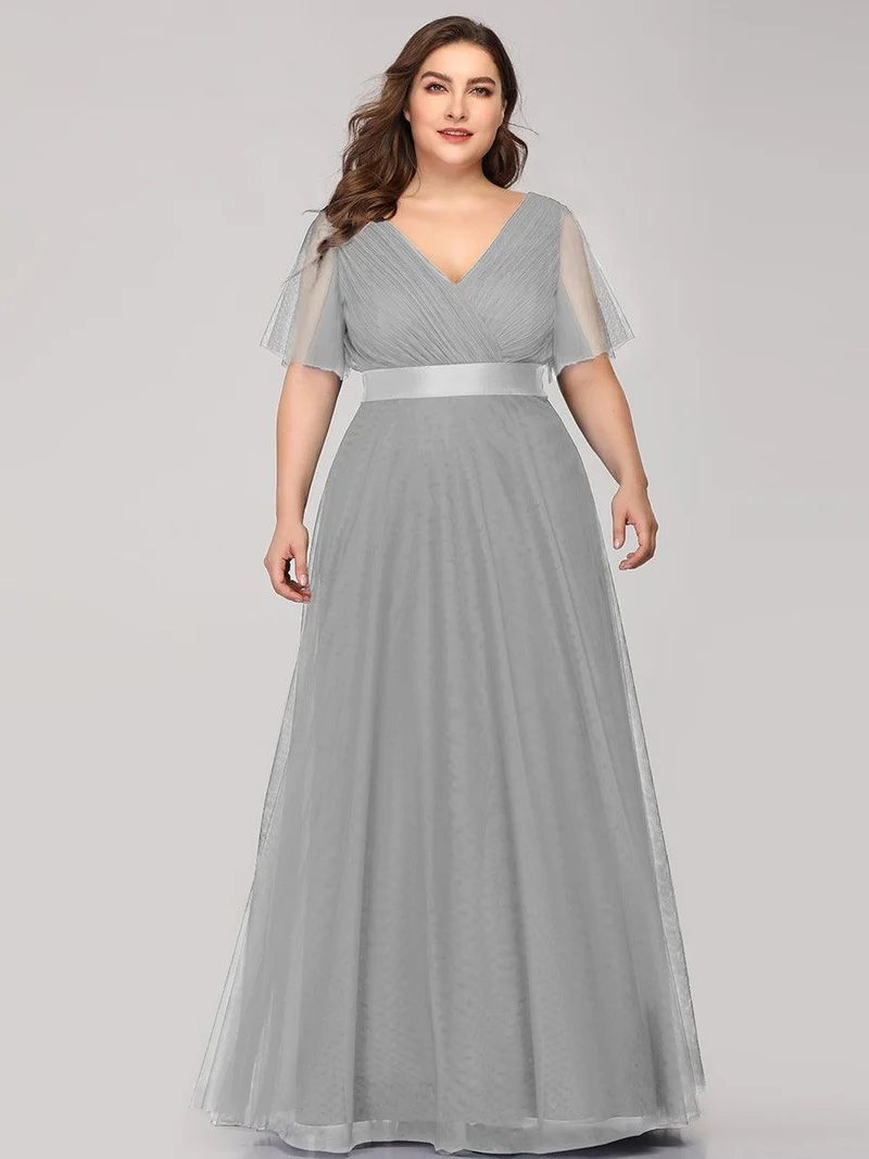 pretty MISTE|Robe de soirée grande taille pour femmes avec manches courtes