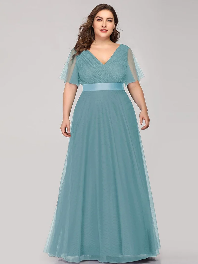 pretty MISTE|Robe de soirée grande taille pour femmes avec manches courtes