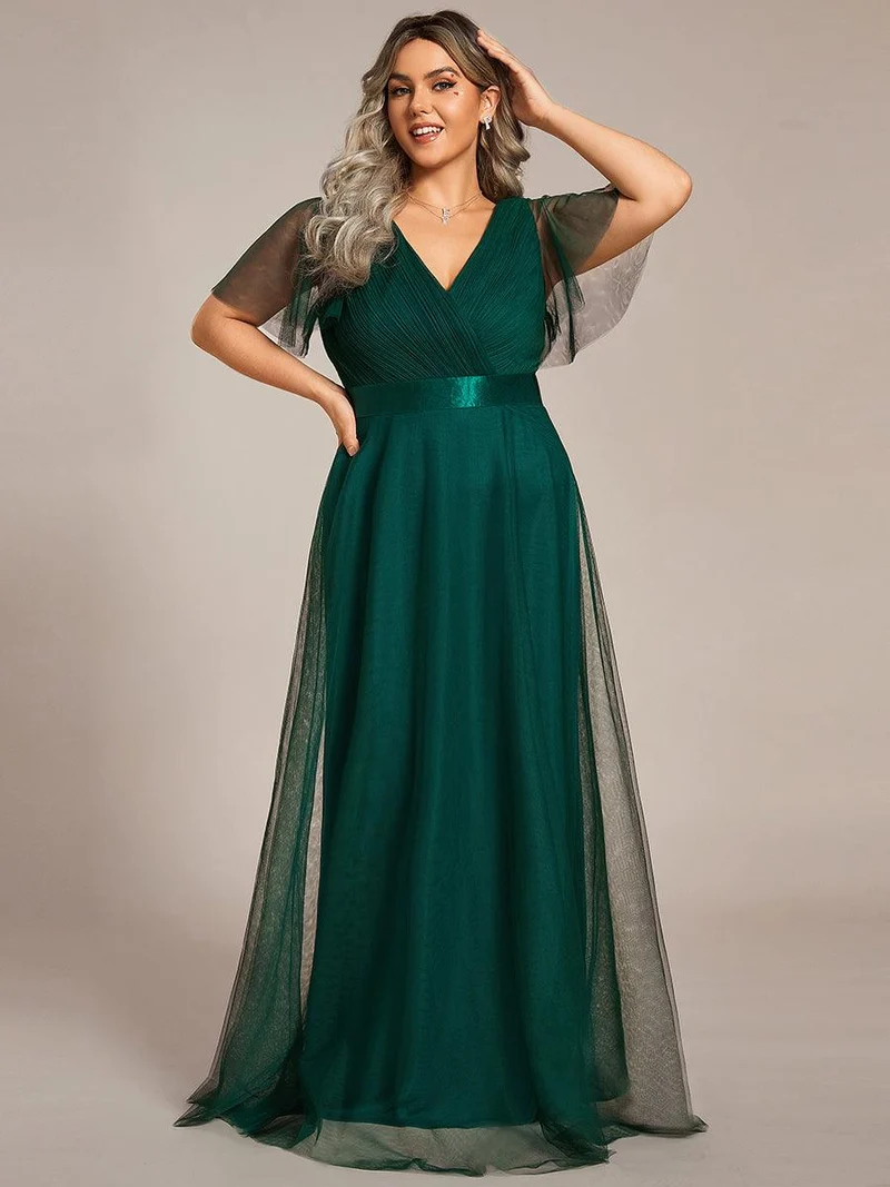 pretty MISTE|Robe de soirée grande taille pour femmes avec manches courtes