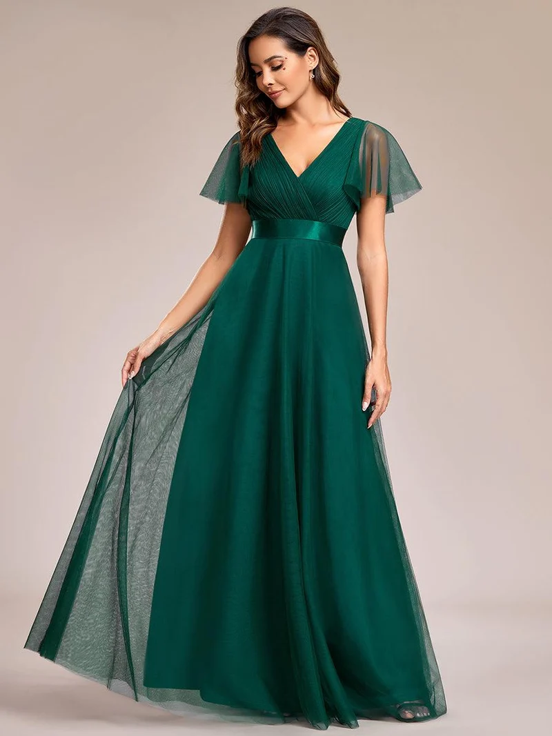 ever MISTE|Robe de soirée à manches courtes et à double col V pour femmes