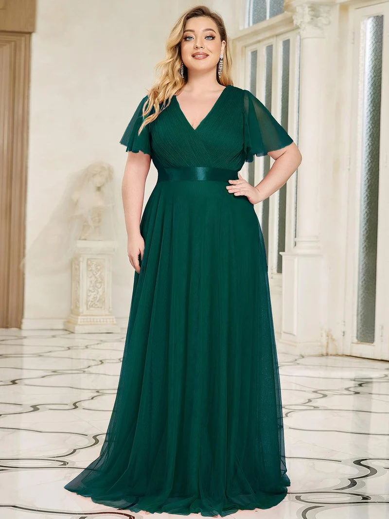 ever MISTE|Robe de soirée à manches courtes et à double col V pour femmes