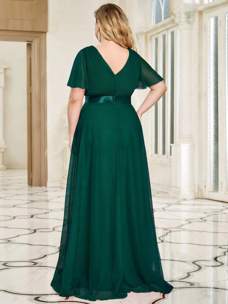 ever MISTE|Robe de soirée à manches courtes et à double col V pour femmes