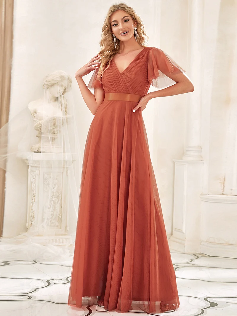 ever MISTE|Robe de soirée à manches courtes et à double col V pour femmes