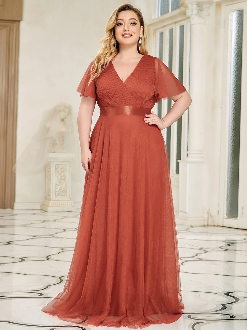 ever MISTE|Robe de soirée à manches courtes et à double col V pour femmes