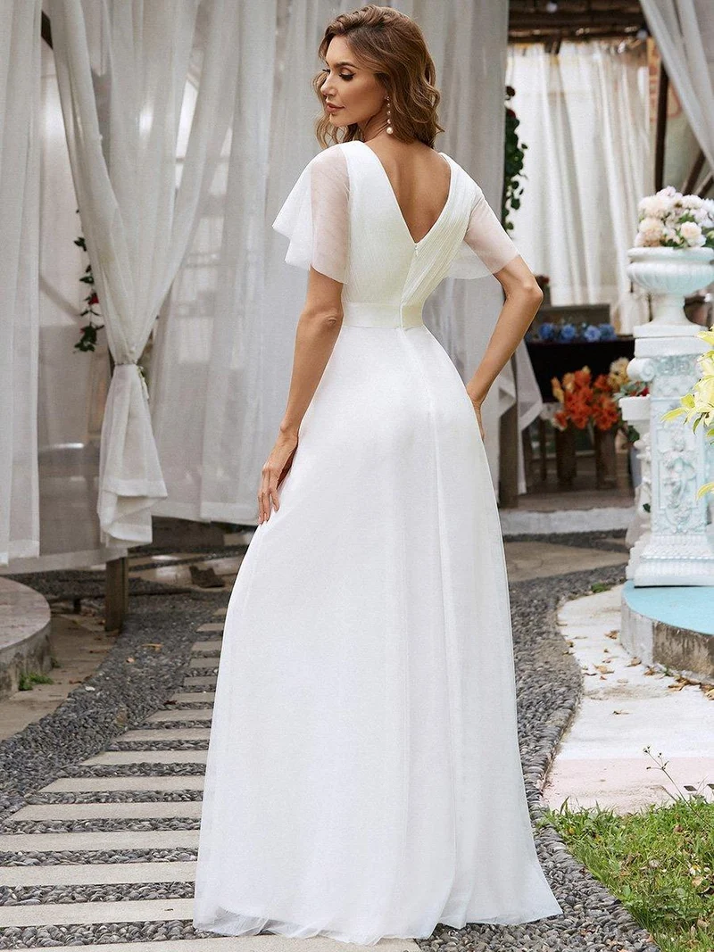 ever MISTE|Robe de soirée à manches courtes et à double col V pour femmes
