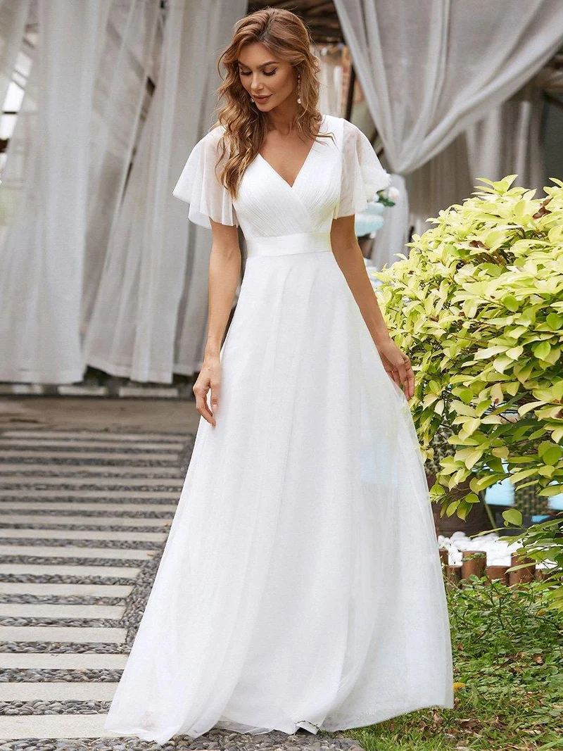 ever MISTE|Robe de soirée à manches courtes et à double col V pour femmes