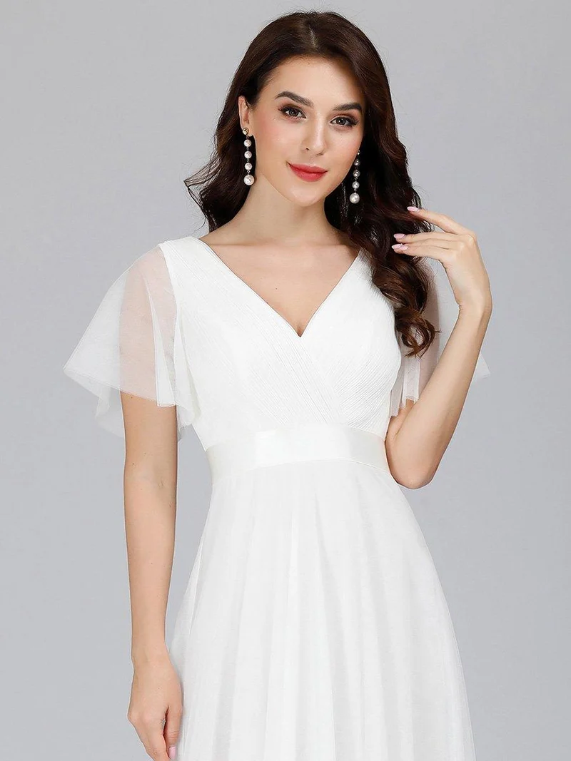 ever MISTE|Robe de soirée à manches courtes et à double col V pour femmes