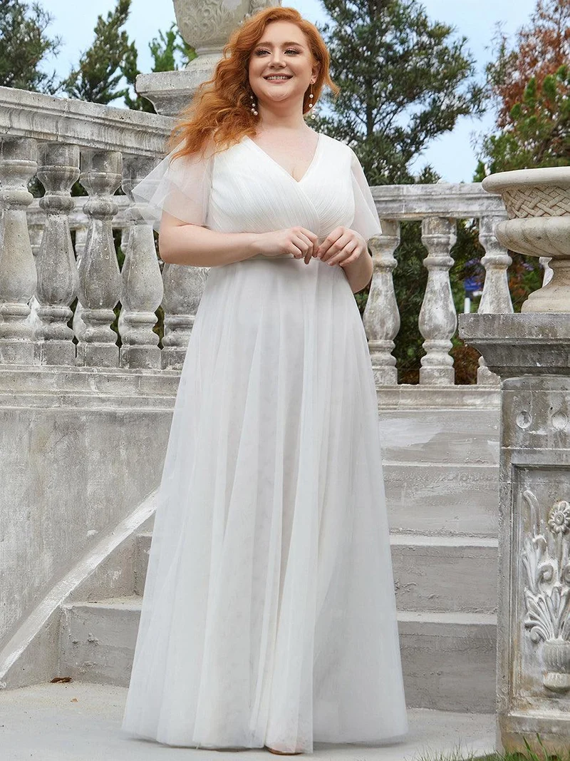ever MISTE|Robe de soirée à manches courtes et à double col V pour femmes