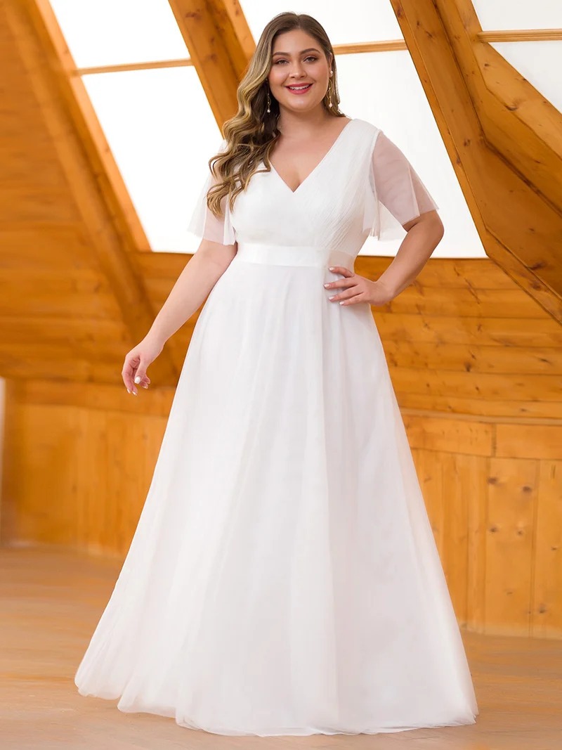 ever MISTE|Robe de soirée à manches courtes et à double col V pour femmes