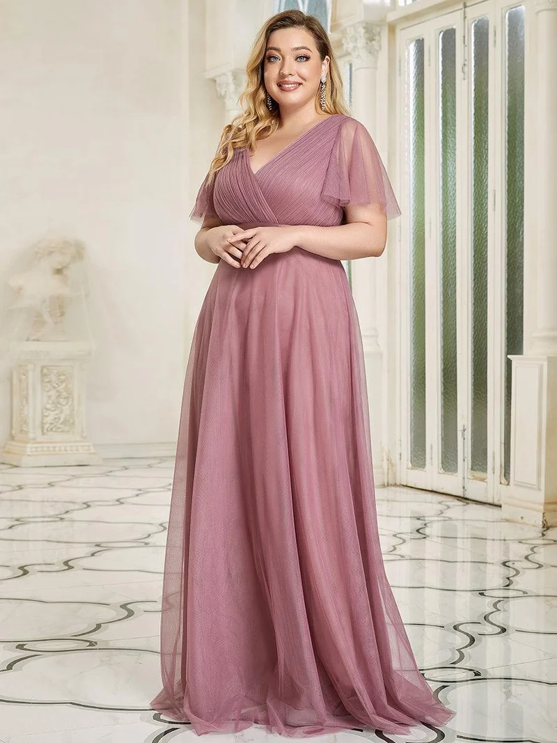 ever MISTE|Robe de soirée à manches courtes et à double col V pour femmes