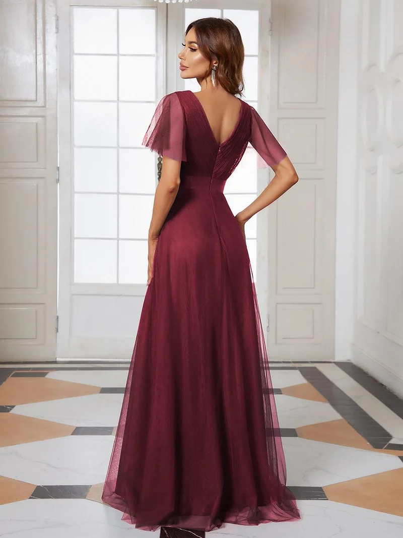 ever MISTE|Robe de soirée à manches courtes et à double col V pour femmes