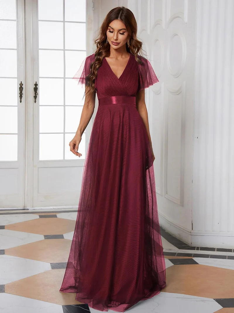 ever MISTE|Robe de soirée à manches courtes et à double col V pour femmes