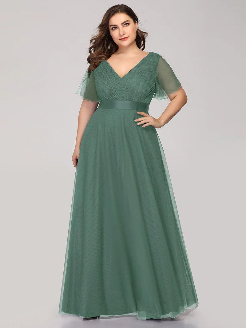 ever MISTE|Robe de soirée à manches courtes et à double col V pour femmes