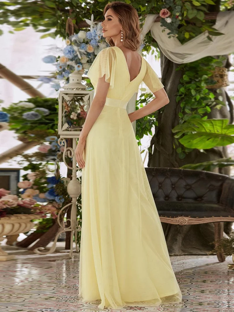 ever MISTE|Robe de soirée à manches courtes et à double col V pour femmes