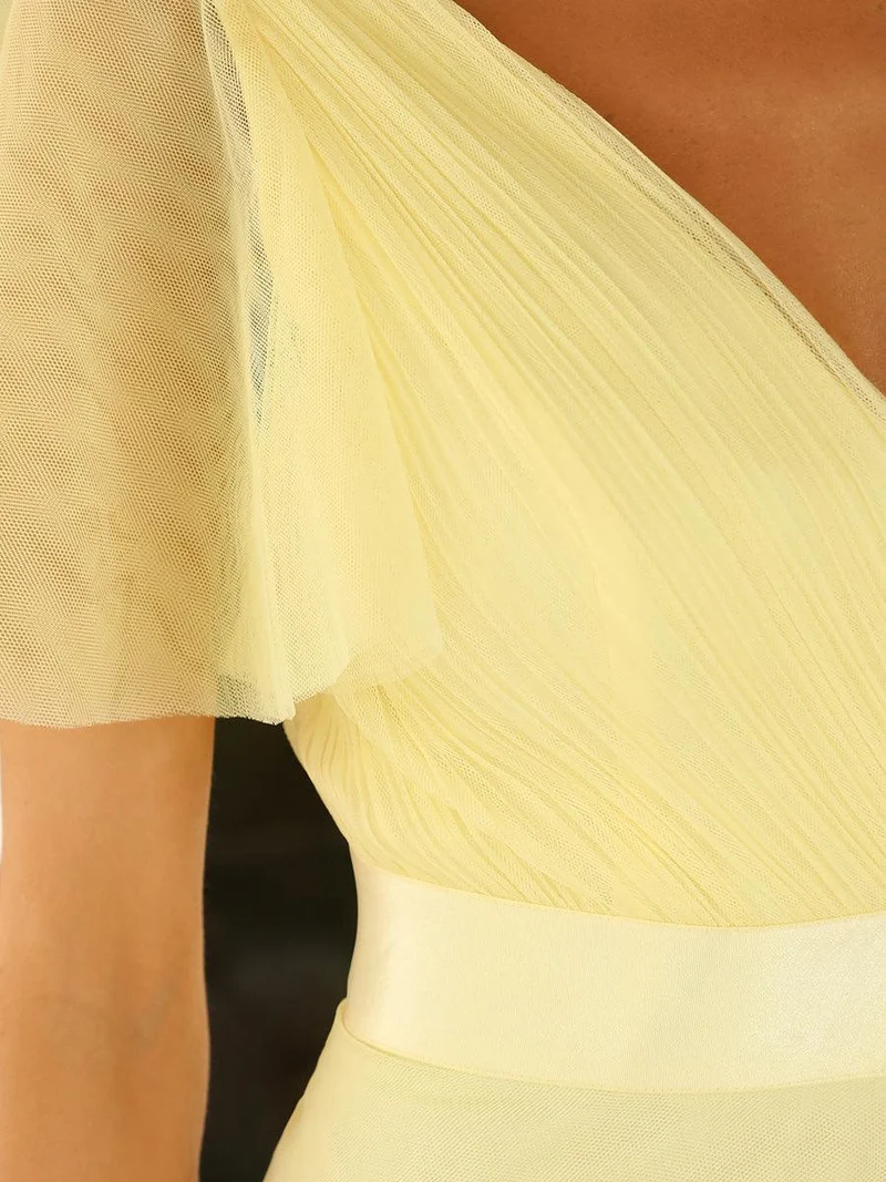 ever MISTE|Robe de soirée à manches courtes et à double col V pour femmes