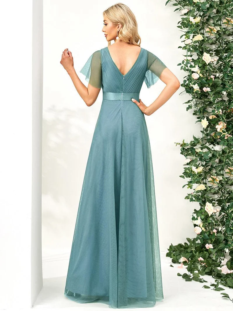 ever MISTE|Robe de soirée à manches courtes et à double col V pour femmes