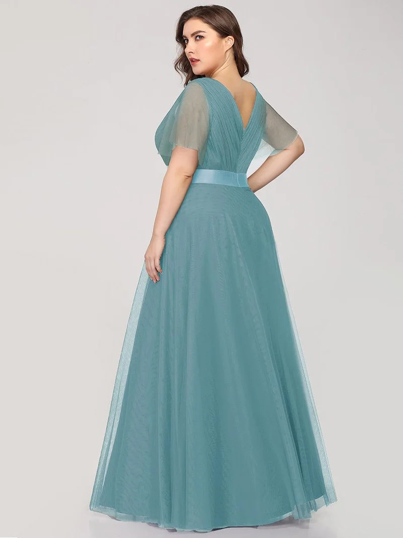 ever MISTE|Robe de soirée à manches courtes et à double col V pour femmes