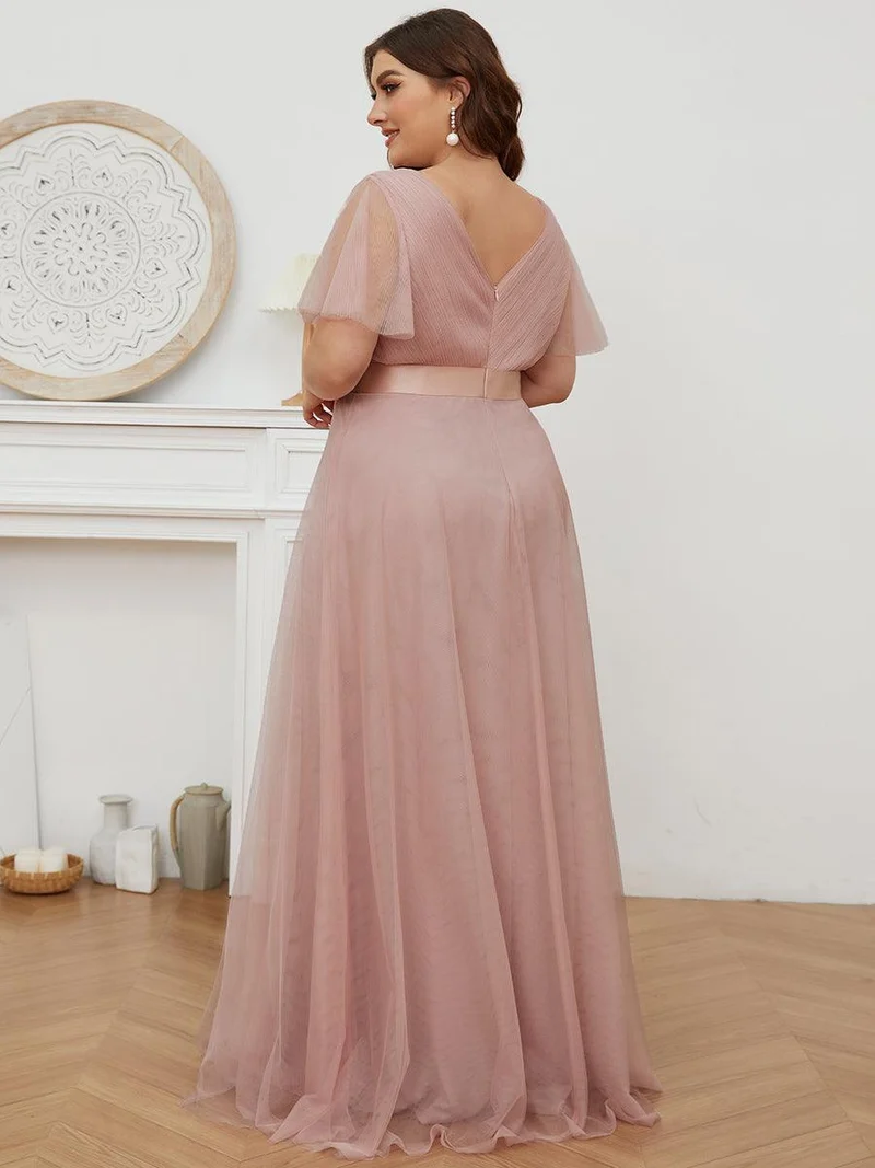 ever MISTE|Robe de soirée à manches courtes et à double col V pour femmes