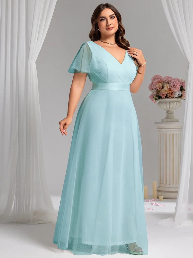 ever MISTE|Robe de soirée à manches courtes et à double col V pour femmes