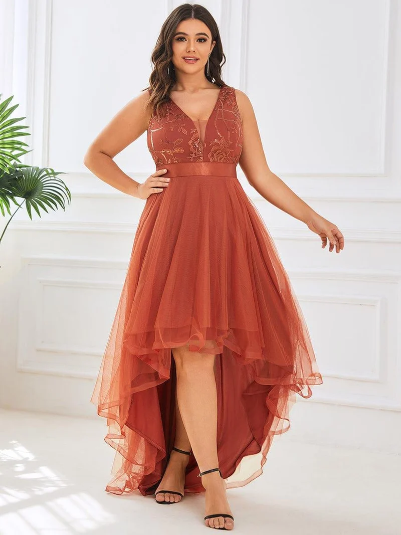 ever SASHIA|Robe de Cocktail en Tulle à Paillettes Haut Bas Ourlet Asymétrique(Vente finale)
