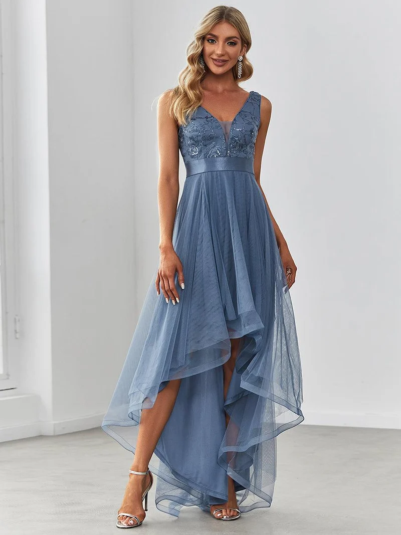 ever SASHIA|Robe de Cocktail en Tulle à Paillettes Haut Bas Ourlet Asymétrique(Vente finale)