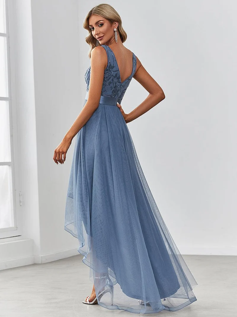 ever SASHIA|Robe de Cocktail en Tulle à Paillettes Haut Bas Ourlet Asymétrique(Vente finale)