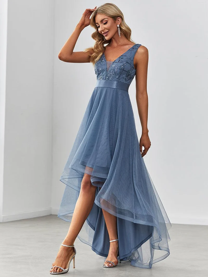 ever SASHIA|Robe de Cocktail en Tulle à Paillettes Haut Bas Ourlet Asymétrique(Vente finale)