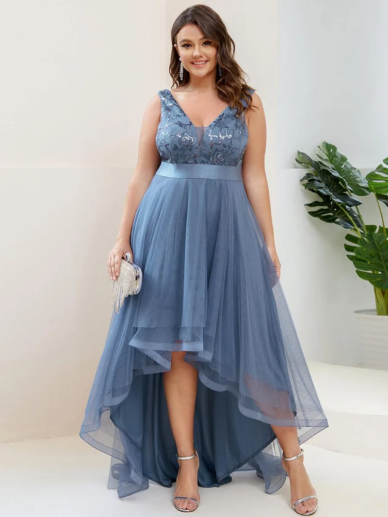 ever SASHIA|Robe de Cocktail en Tulle à Paillettes Haut Bas Ourlet Asymétrique(Vente finale)