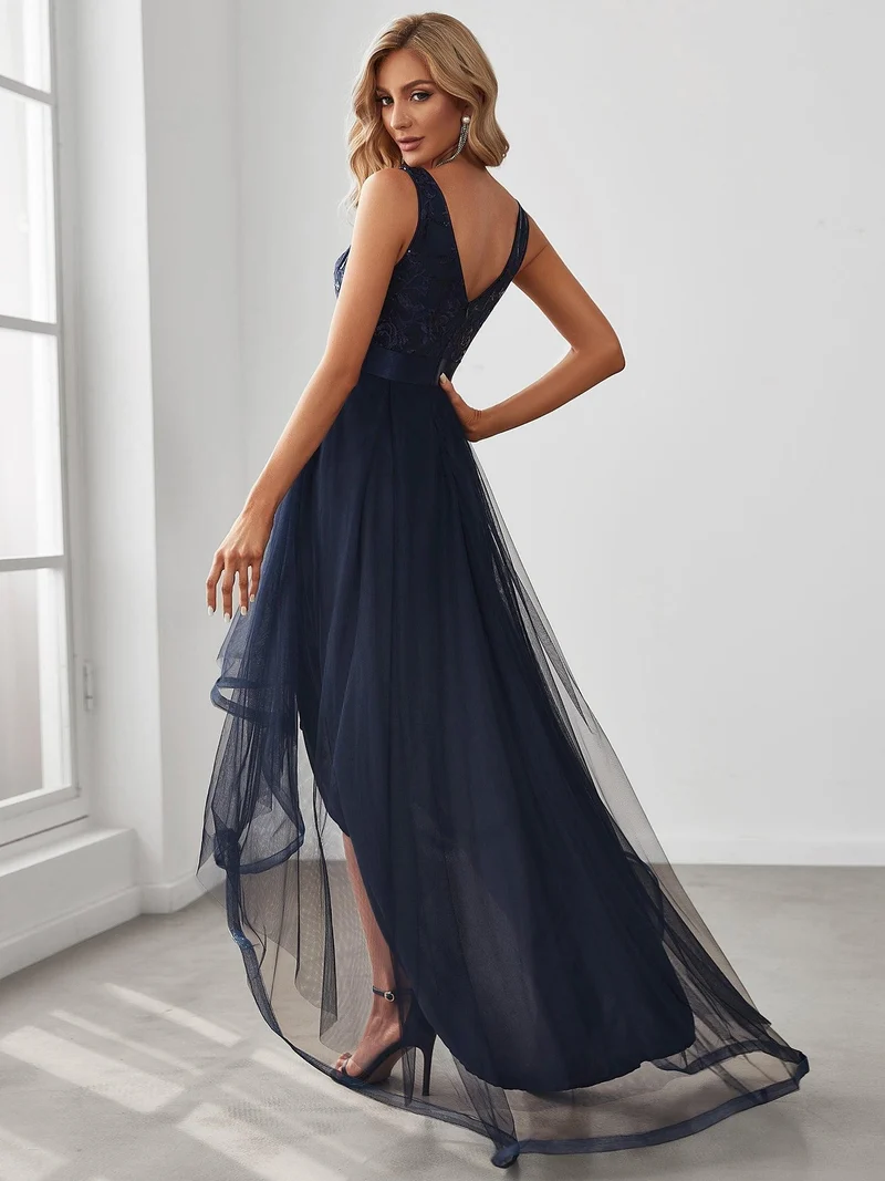 ever SASHIA|Robe de Cocktail en Tulle à Paillettes Haut Bas Ourlet Asymétrique(Vente finale)