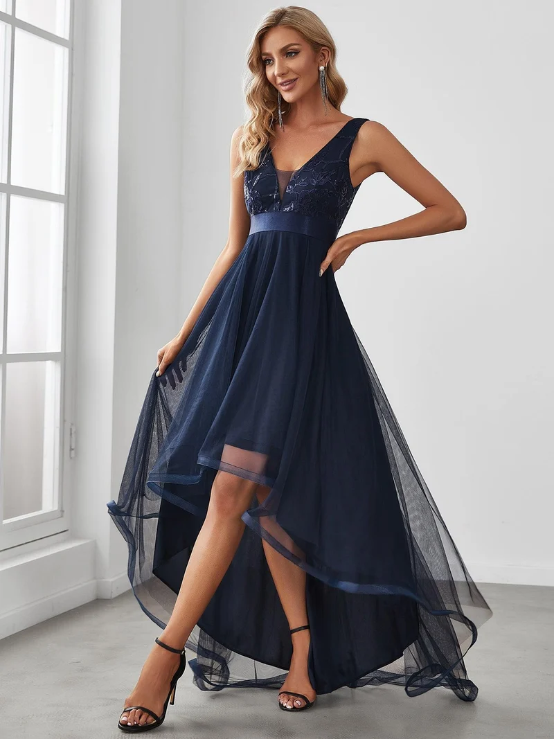 ever SASHIA|Robe de Cocktail en Tulle à Paillettes Haut Bas Ourlet Asymétrique(Vente finale)