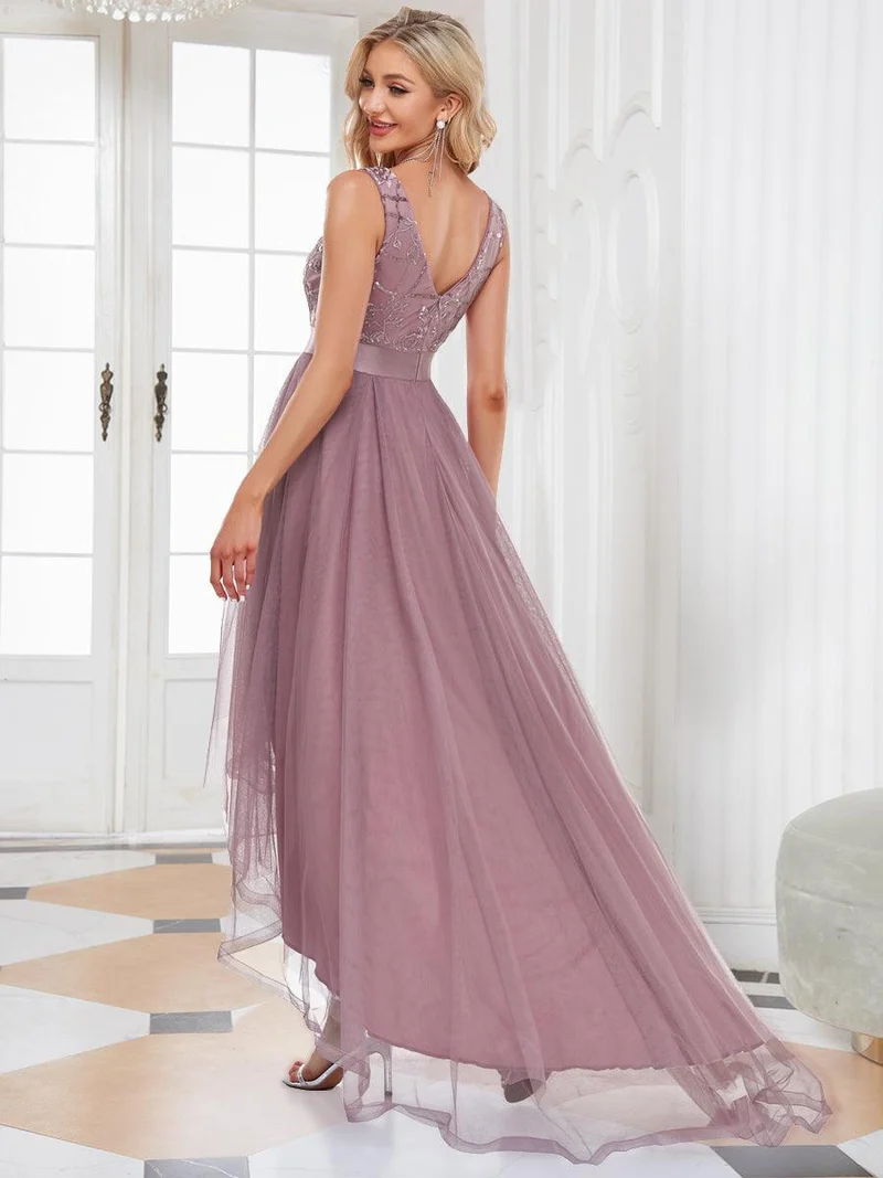 ever SASHIA|Robe de Cocktail en Tulle à Paillettes Haut Bas Ourlet Asymétrique(Vente finale)