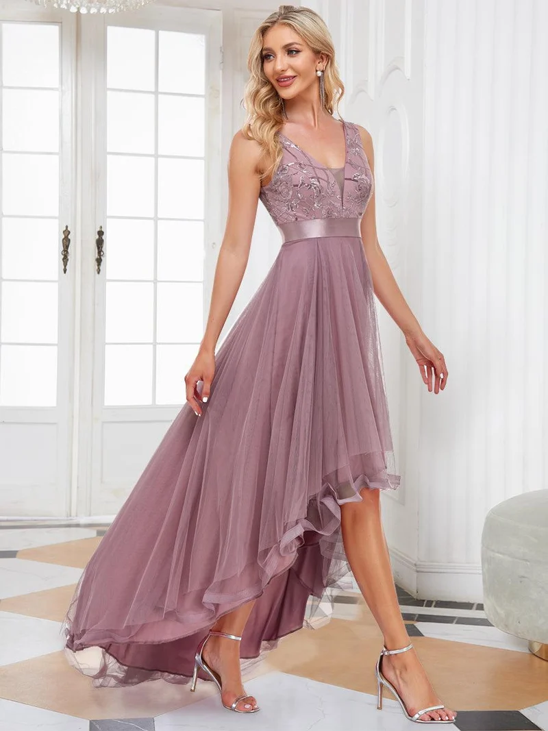 ever SASHIA|Robe de Cocktail en Tulle à Paillettes Haut Bas Ourlet Asymétrique(Vente finale)