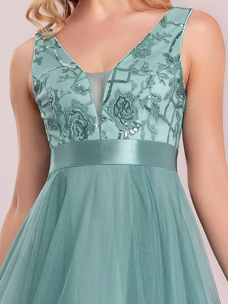 ever SASHIA|Robe de Cocktail en Tulle à Paillettes Haut Bas Ourlet Asymétrique(Vente finale)