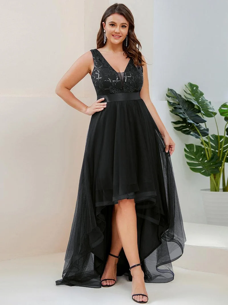 ever SASHIA|Robe de Cocktail en Tulle à Paillettes Haut Bas Ourlet Asymétrique(Vente finale)