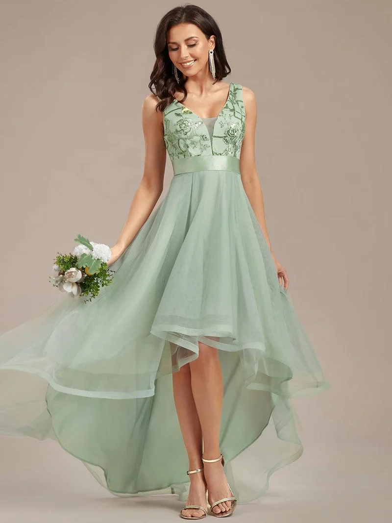 ever SASHIA|Robe de Cocktail en Tulle à Paillettes Haut Bas Ourlet Asymétrique(Vente finale)