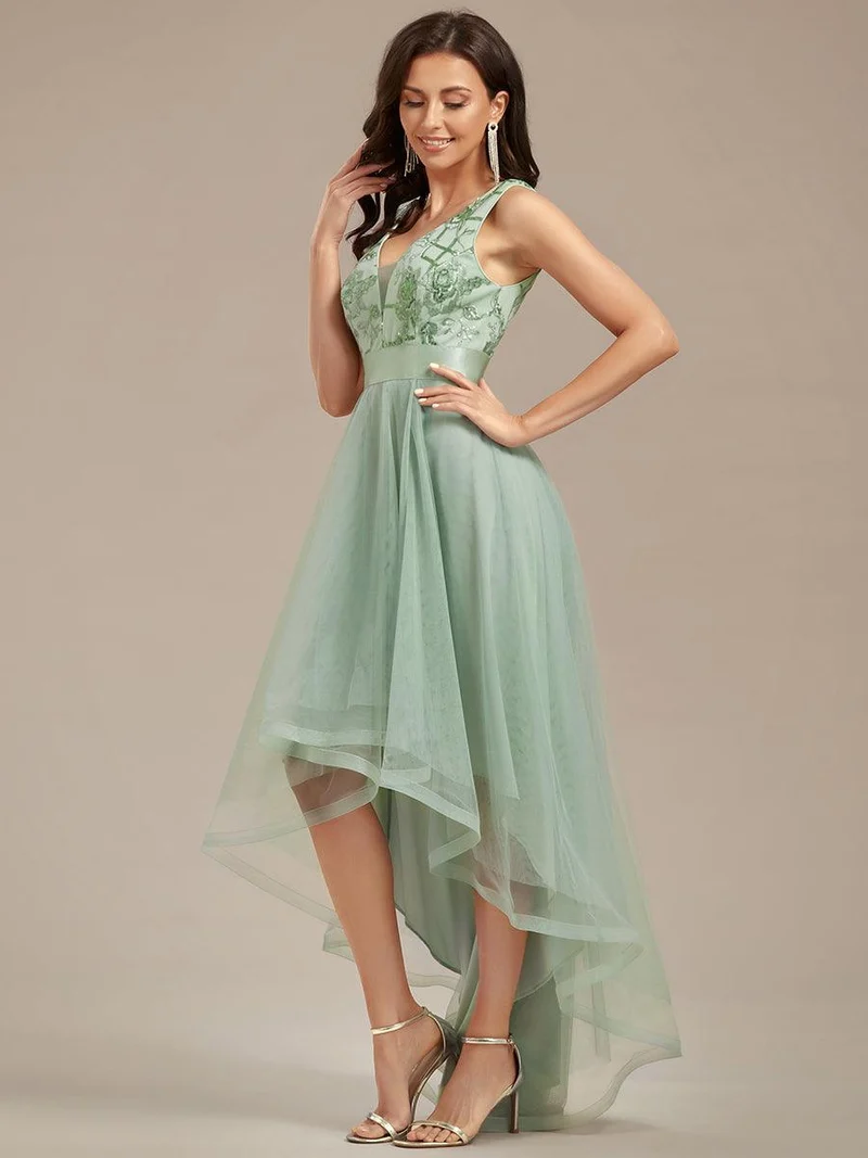 ever SASHIA|Robe de Cocktail en Tulle à Paillettes Haut Bas Ourlet Asymétrique(Vente finale)