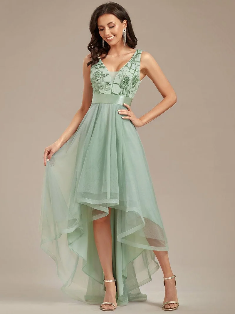 ever SASHIA|Robe de Cocktail en Tulle à Paillettes Haut Bas Ourlet Asymétrique(Vente finale)