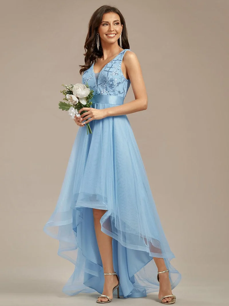 ever SASHIA|Robe de Cocktail en Tulle à Paillettes Haut Bas Ourlet Asymétrique(Vente finale)