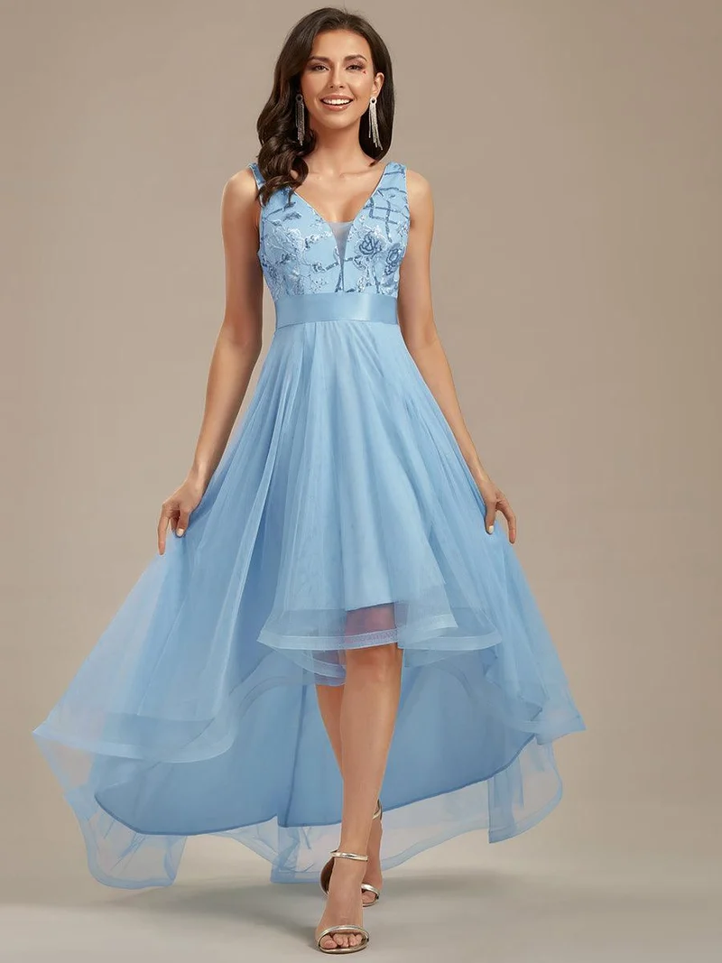 ever SASHIA|Robe de Cocktail en Tulle à Paillettes Haut Bas Ourlet Asymétrique(Vente finale)