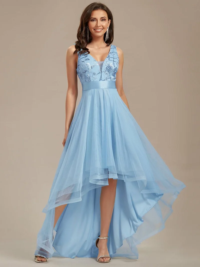 ever SASHIA|Robe de Cocktail en Tulle à Paillettes Haut Bas Ourlet Asymétrique(Vente finale)