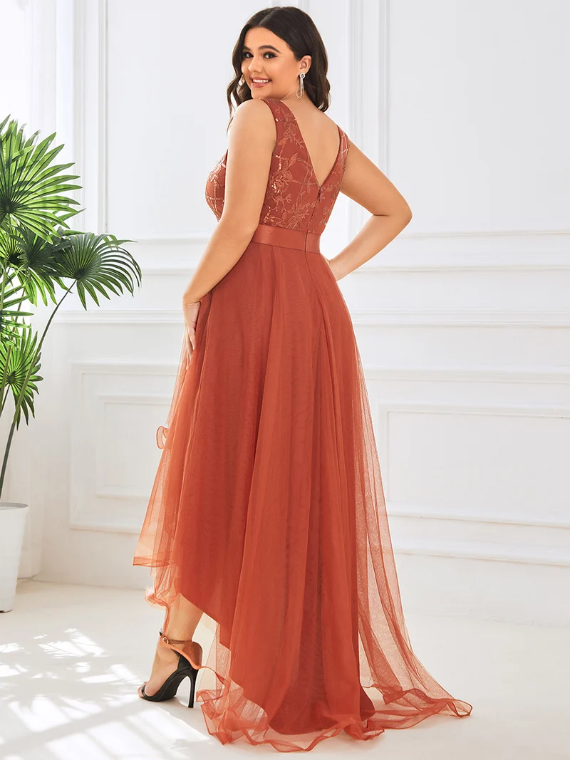 ever SASHIA|Robe de Cocktail en Tulle à Paillettes Haut Bas Ourlet Asymétrique(Vente finale)