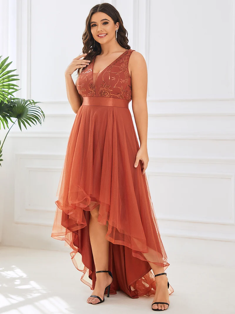 ever SASHIA|Robe de Cocktail en Tulle à Paillettes Haut Bas Ourlet Asymétrique(Vente finale)